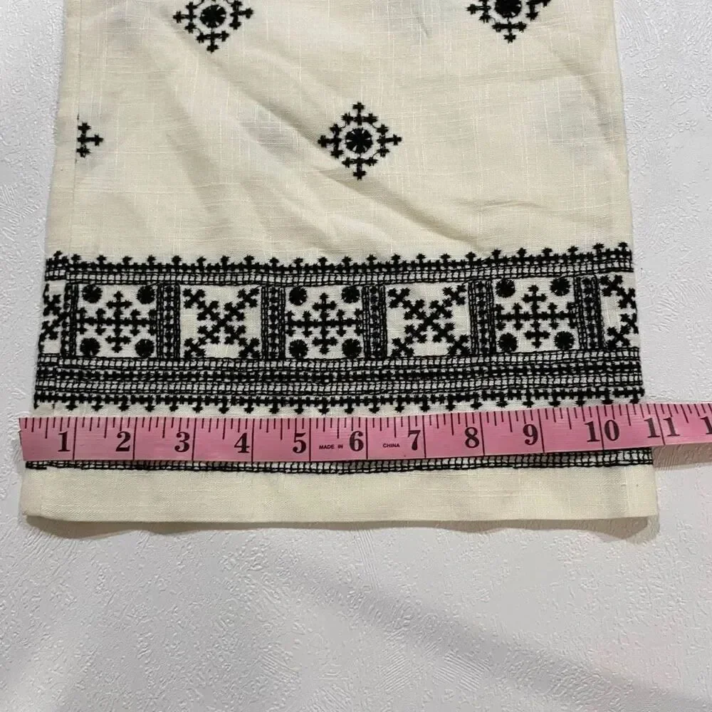 Zara Cream Embroidered Wide Leg Pants XS Boho Linen Blend